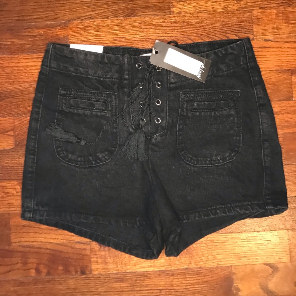 NWT Nasty Gal Lace Up Black Denim Shorts SZ 10/38
